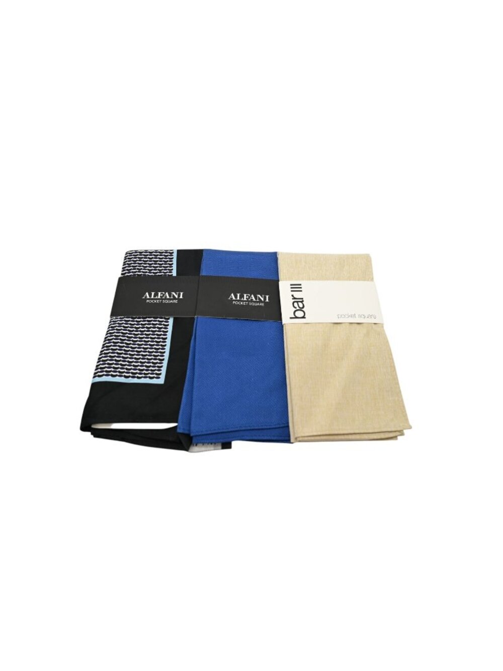 NWT Alfani & Bar III Lot of 3 Pocket Squares Khaki Blue Black Textured Classic